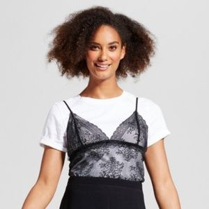 Who What Wear White and Black Lace T-shirt